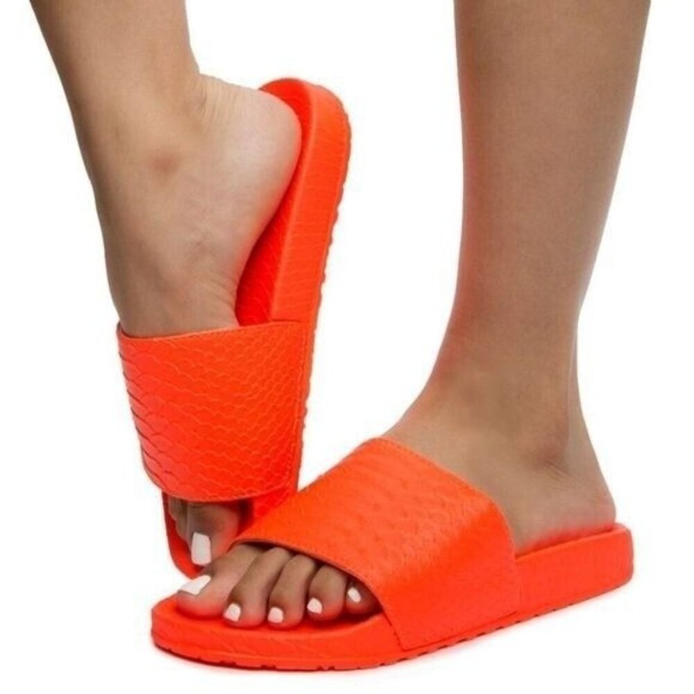 Cape Robbin Women's 7 Snake Orange Footbed Flat‎ Sandal Beach Vacation Travel